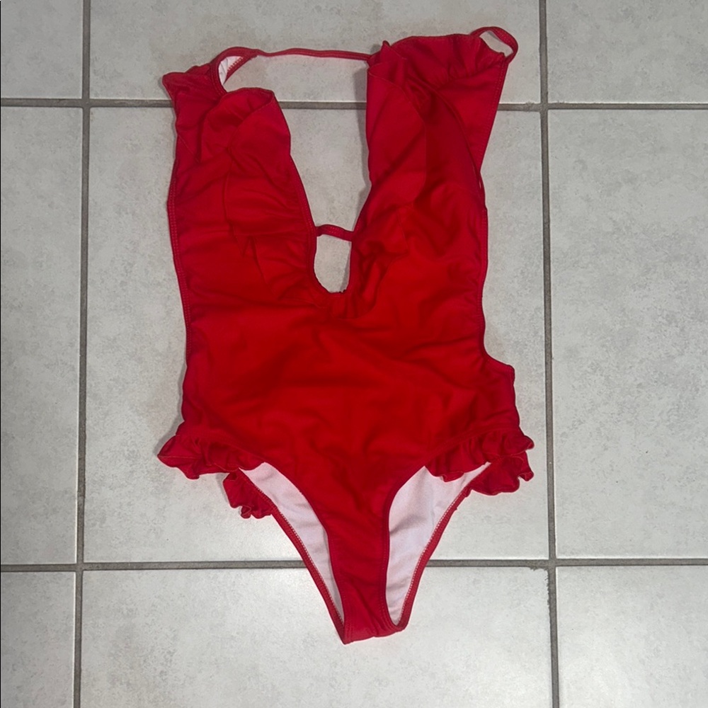 Red Ruffled One-Piece Swimsuit